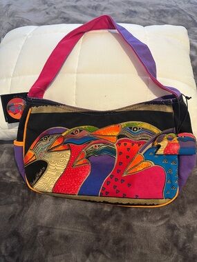 Laurel Burch Multicolor Bird-Print Shoulder Bag in Pink, Purple, Blue, Orange